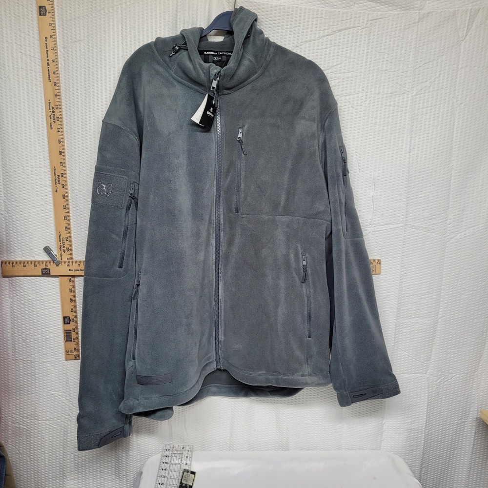Baerskin Tactical Supply Grey Fleece Hoodie Jacket Men 3XL Full Zip Multi-Pocket